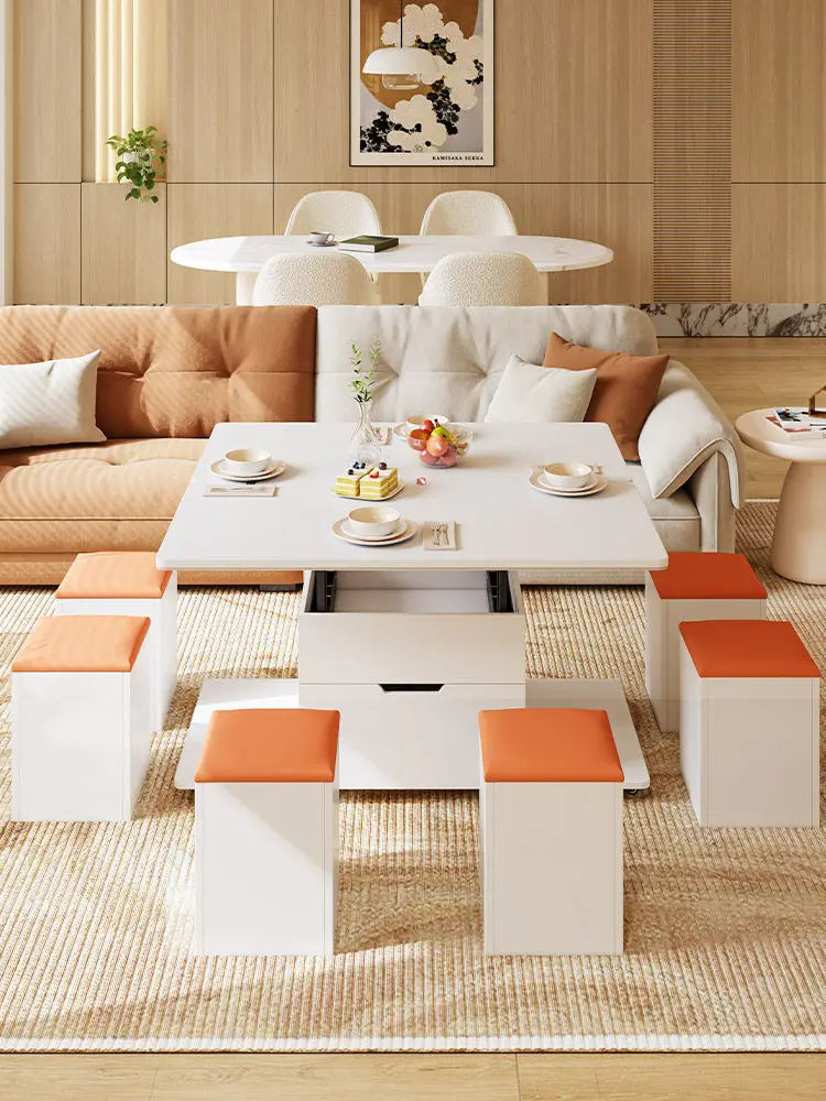 Rock slab lift coffee table dining table dual-purpose two-in-one small apartment multi-functional mobile coffee table living