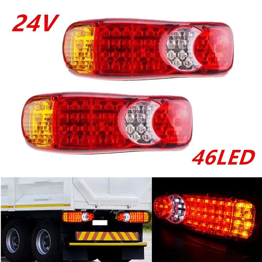 2PCS 24V 46LED Tail Lights Truck Caravan Trailer Light Rear Tail Turn Signal Running  Truck Accessories Car Lighting