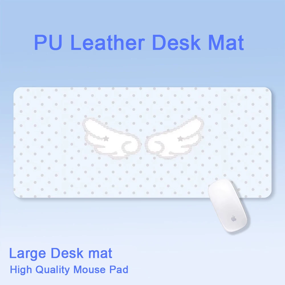 Korean Ins Dot Star Wing Blue PU Leather Mouse Pad | Minimalist Cartoon Creative Office Desk Mat Cute Kawaii Girl Illustration