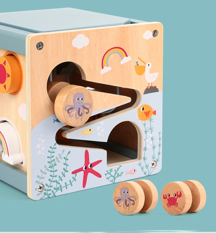 Cube D’Activités En Bois 5-en-1 Pour Bébé – Labyrinthe, Xylophone, Boulier, Engrenages Et Horloge, Montessori Dès 1 An