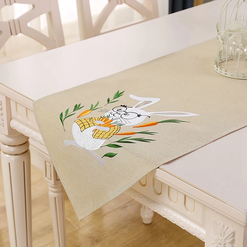 Easter Bunny Embroidered Table Runner For Spring Holiday, Catering Events, Indoor And Outdoor Parties, 15 X 69 Inches