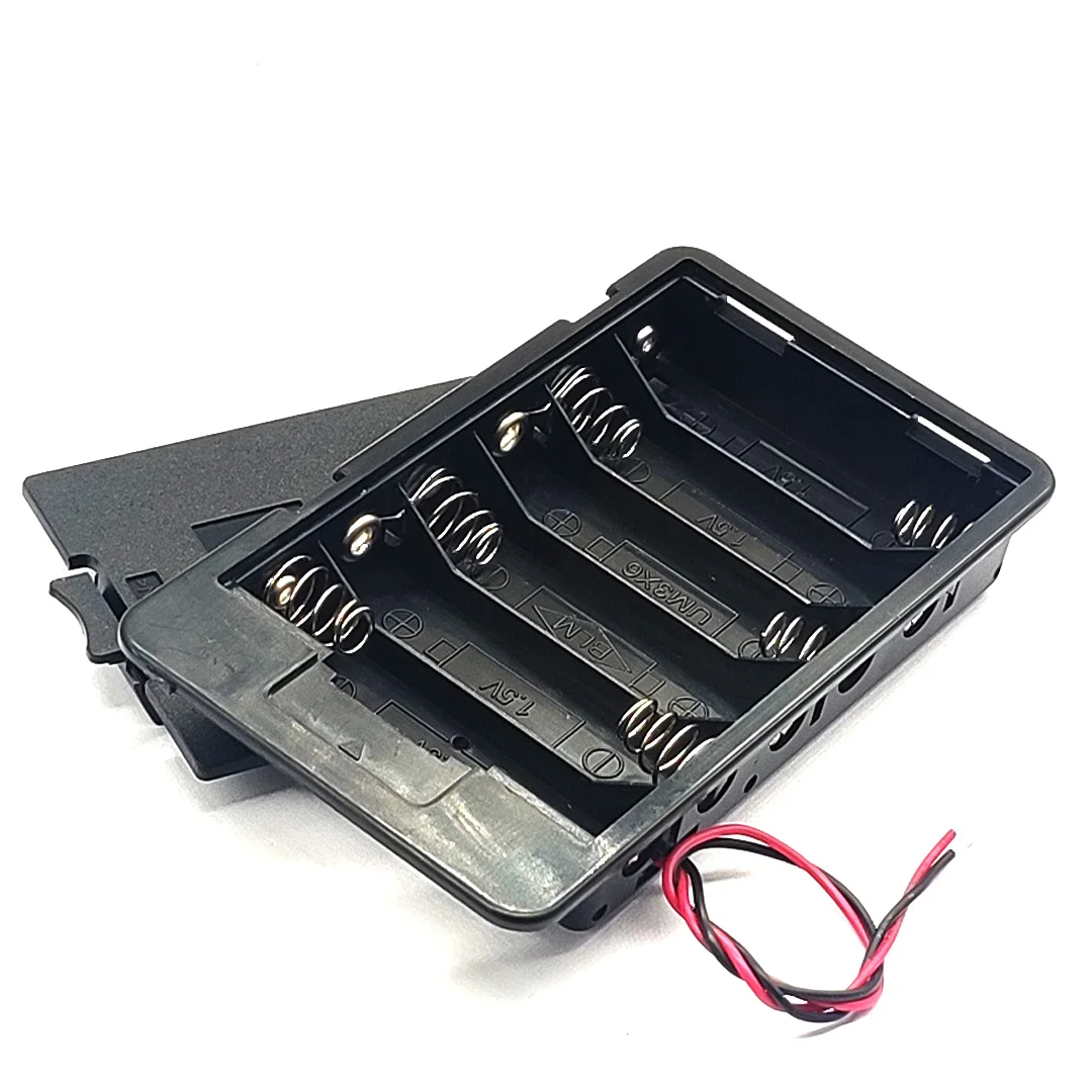 6AA battery box with buckle cover 6 Slot 9V with cover and cable DC9V battery holder 6 AA battery Case