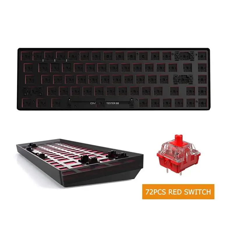 Tester68 Mechanical Keyboard Kit 72pcs Switch 5pin Hot Swap Shaft Axis Blutooth5.0+2.4G Customized Bluetooth Wireless Keyboard