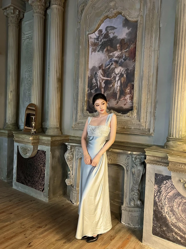 

Ele Diamond Jewelry Embellied Satin Dr Lightweight Luxury Adult Ceremony High School Student Engagement Gown