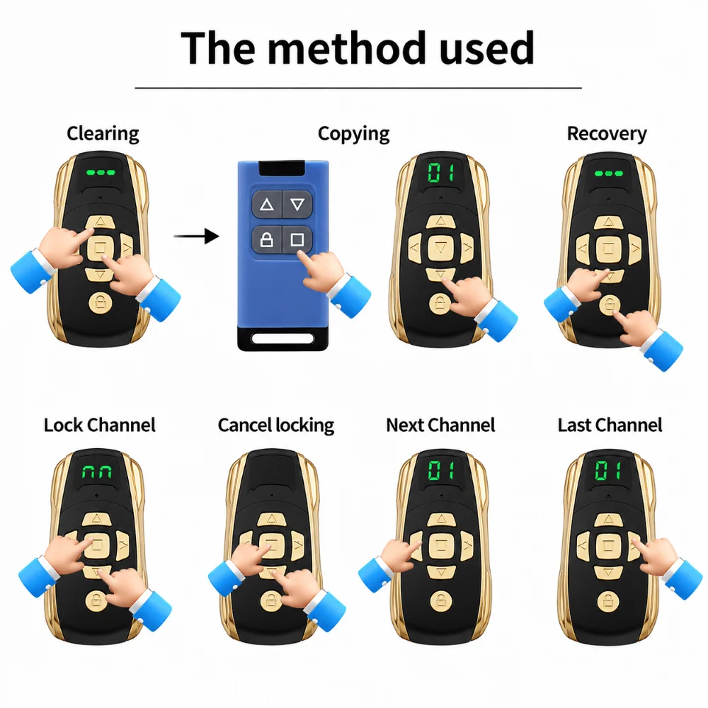 FUNNYSHIELD 20 in 1 Rechargeable 300-915Mhz Duplicator Garage Remote Control Grabber Clone Gate Key Fob Command Hand Transmitter