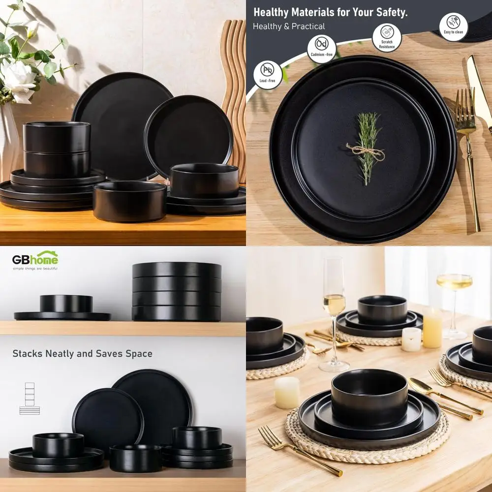 

Stoneware Dinnerware Set for 4, 12-Piece Plate and Bowl Set, Chip & Crack Resistant, Dishwasher and Microwave Safe, Scratch Resi