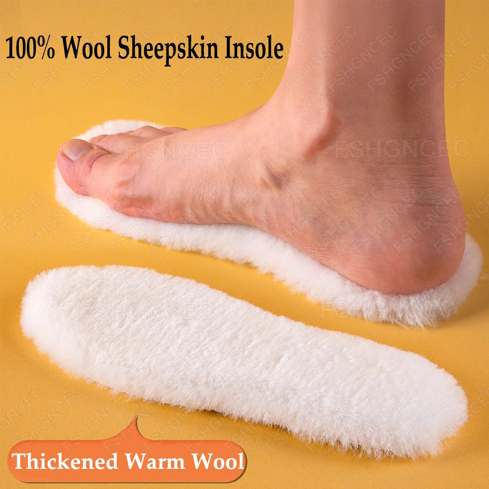 Genuine Sheepskin Wool Insoles for Boots and Shoes Insert Feet Warmmer Fleece Insole Thicken Fluffy Cashmere Thermal Shoe Pads