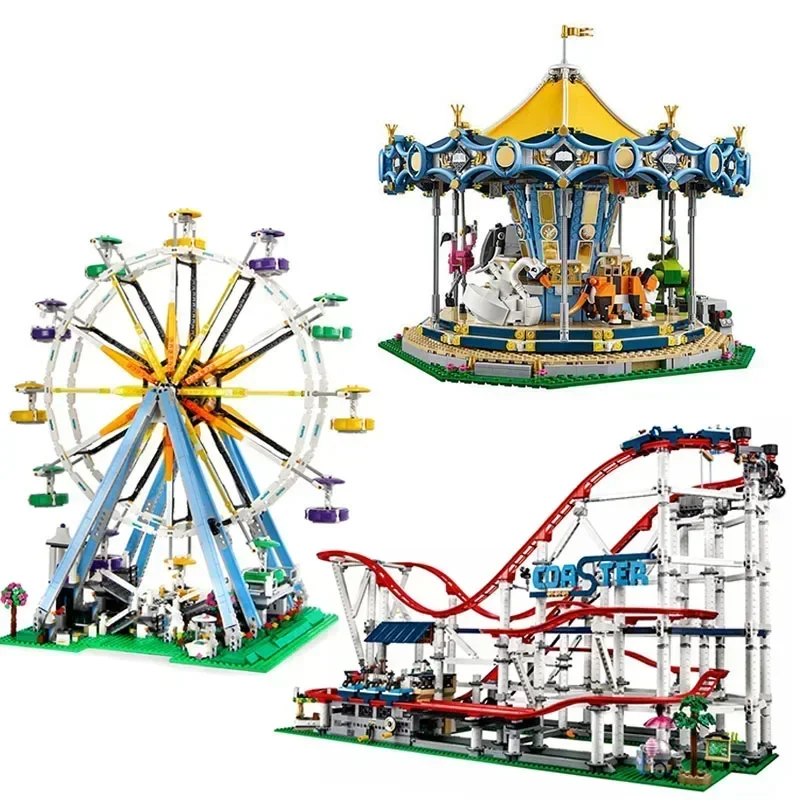 

IN Stocks Roller Coaster Building Blocks Bricks Ferris Wheel Carousel Compatible 10257 10247 10261 Toys Birthday Christmas Gifts