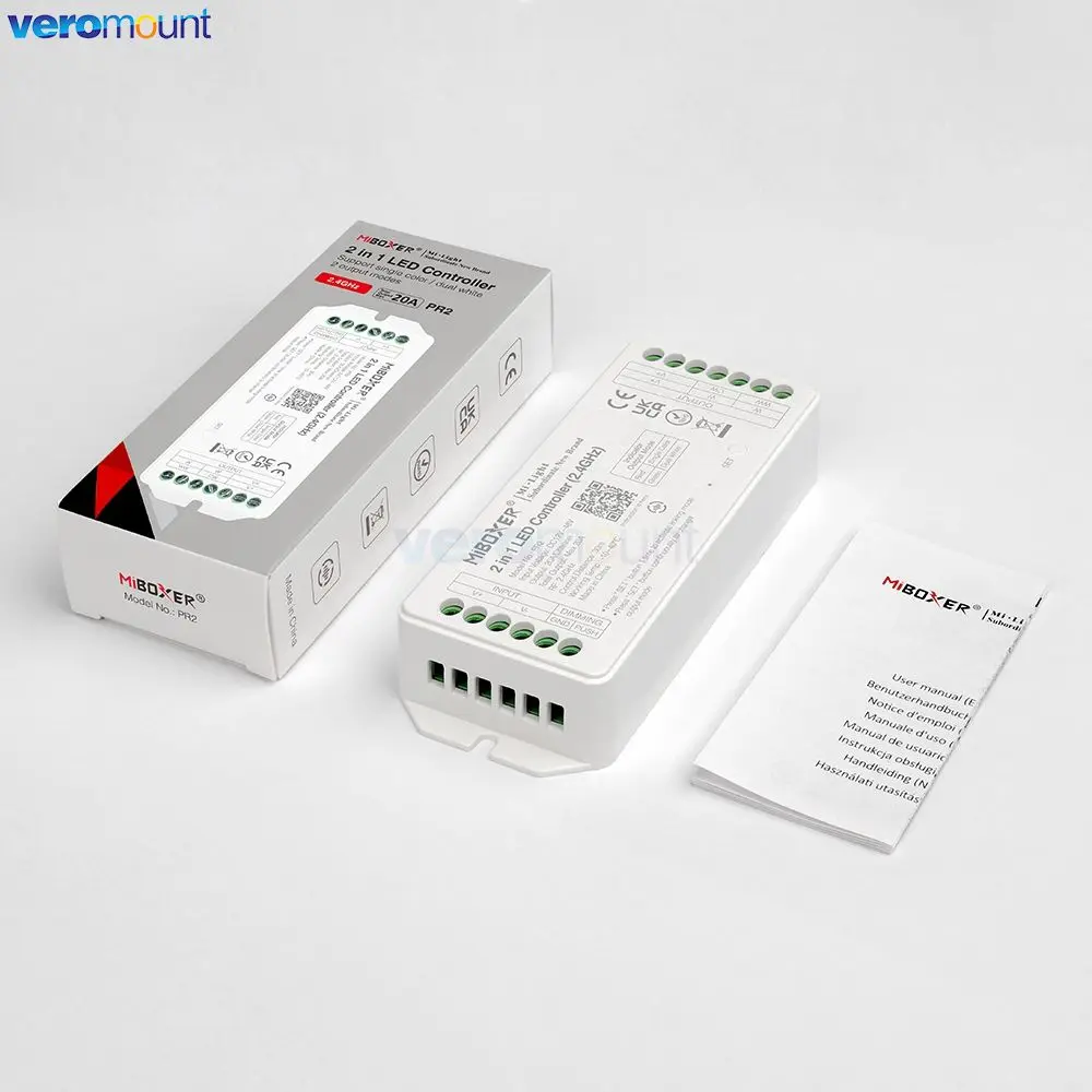 MiBoxer PR2 2IN1 PR5 5IN1 2.4GHz RF LED Controller Large Current Max 20A For Single Color/Dual White/RGB/RGBW/RGB+CCT LED Strip