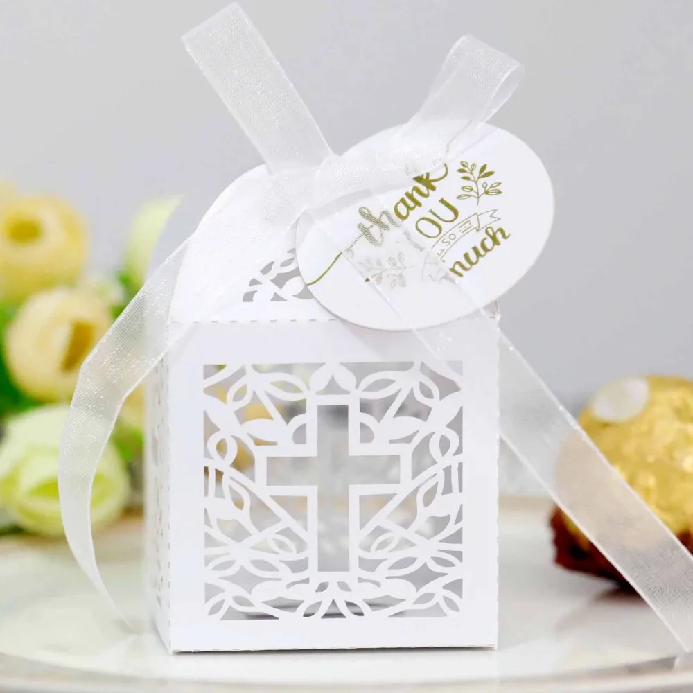 10/20 stücke Perlen papier weiß Kreuzung Pralinen schachtel Engel Baby party Geschenk box die erste Kommunion Kinder geburtstags feier Dekor
