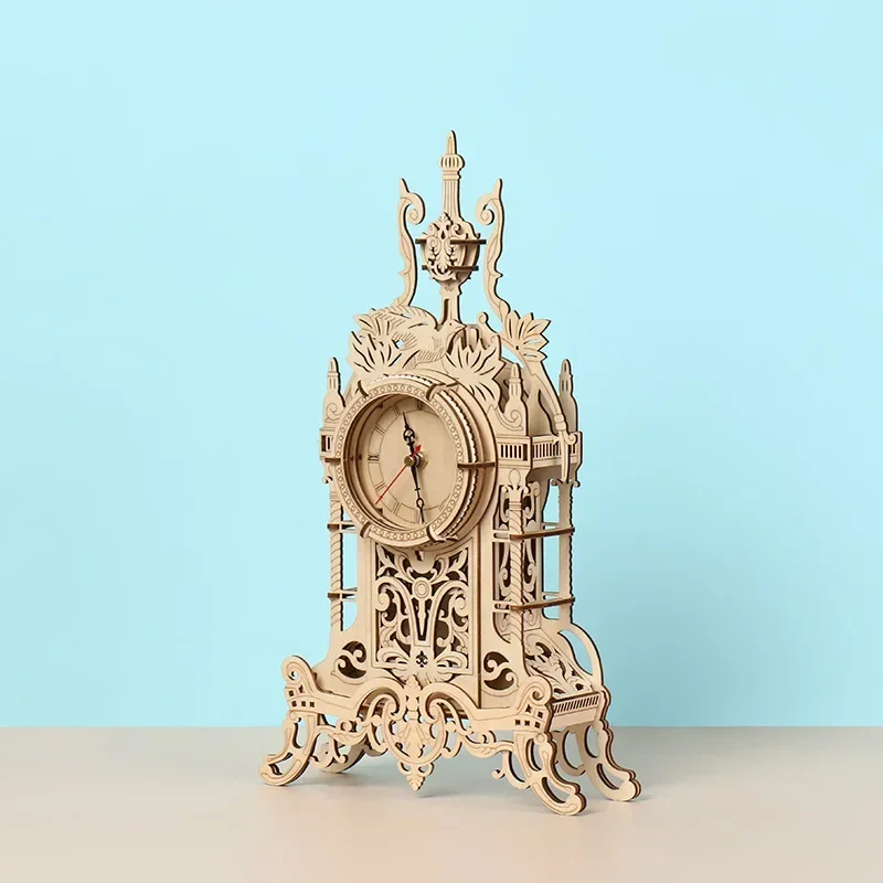 Laser Cutting Desk Clock 3D Wooden Puzzles Toys DIY Assemble Building Blocks Models Kits for Teens Adults Eletronic Watch Gift