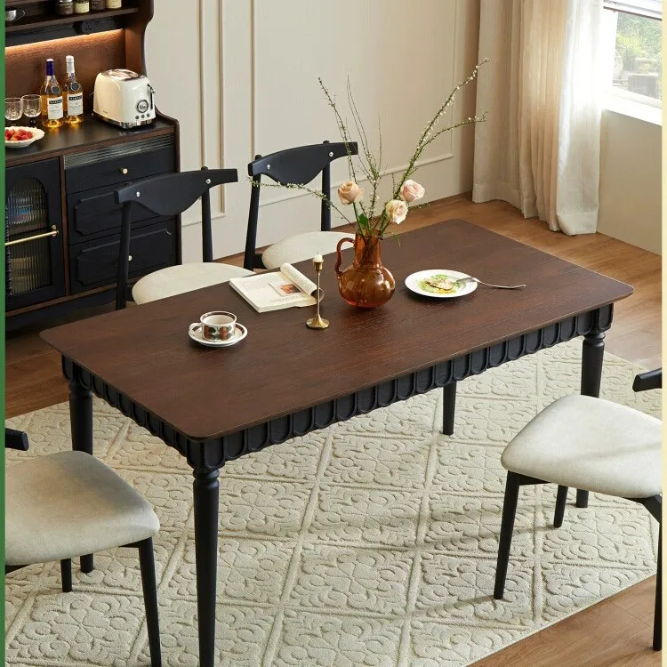 PYJ solid wood dining table household small apartment with wavy edge rectangular restaurant retro storage dining table
