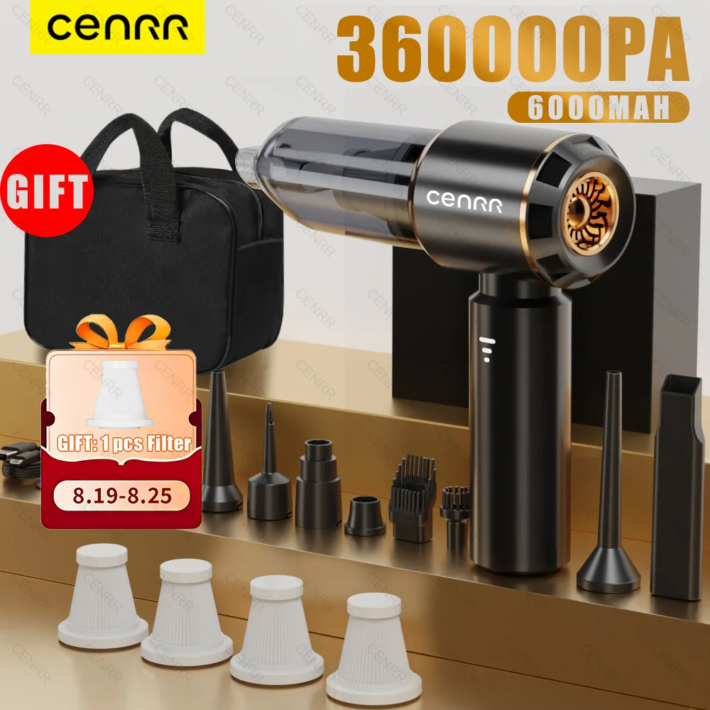 

CENRR 360000PA Mini Car Vacuum Cleaner Cordless Powerful Wireless Car Cleaner HandHeld Portable Vacuum Cleaner Home Appliance