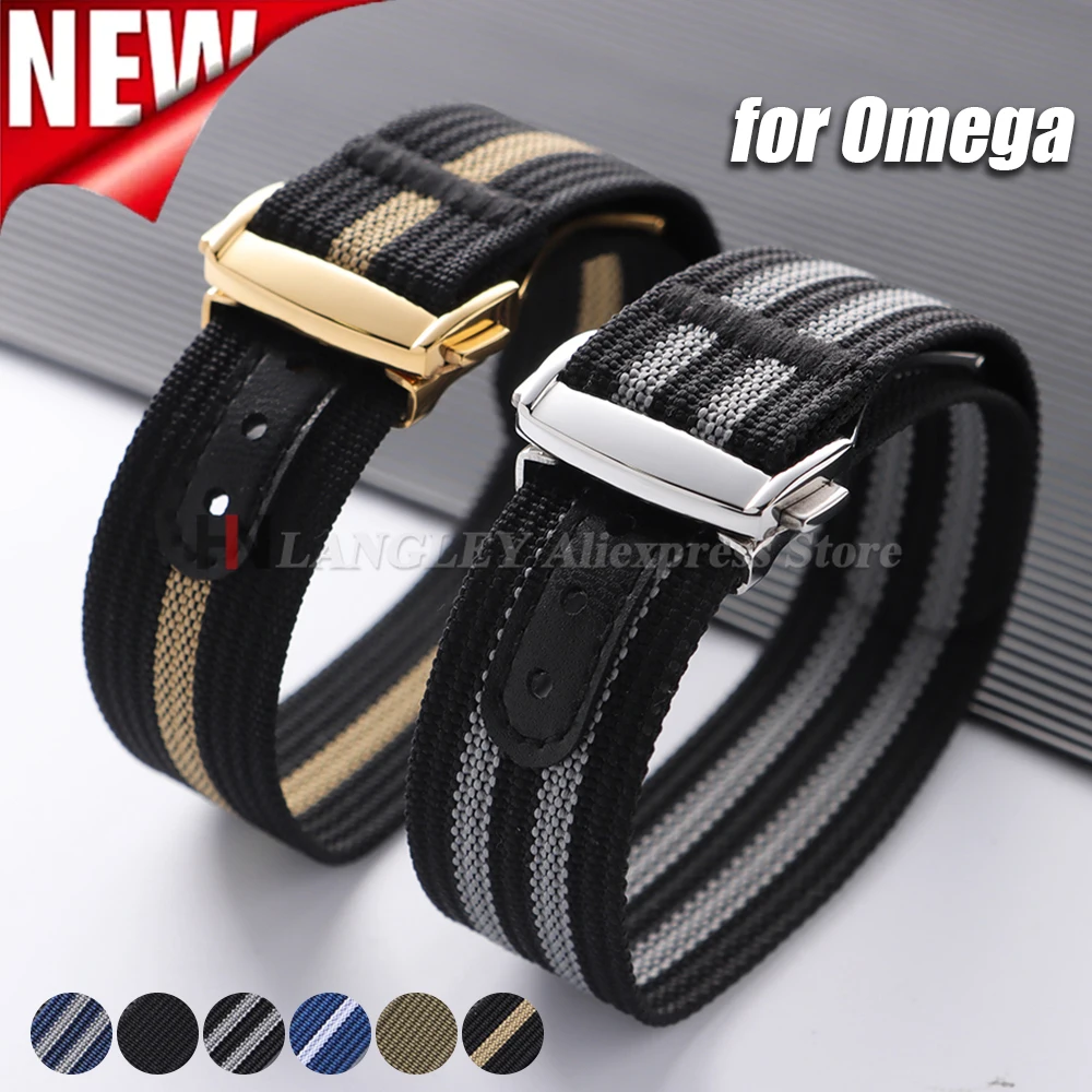 Correa de reloj de nailon acanalado, correa de lona de 20mm para Omega X para Swatch MoonSwatch, pulseras deportivas impermeables con hebilla plegable para hombres y mujeres