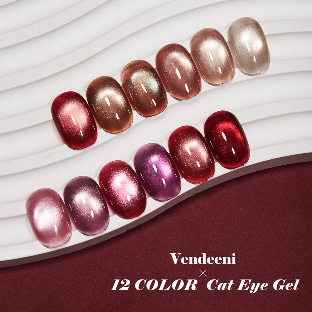 Vendeeni 12 Farben/Set Roter Kristall-Katzenaugen-Gel-Nagellack Semi-Permanent Rubin Magnetischer UV-LED-Soak-Off-Gel-Lack mit Display – Detail 6