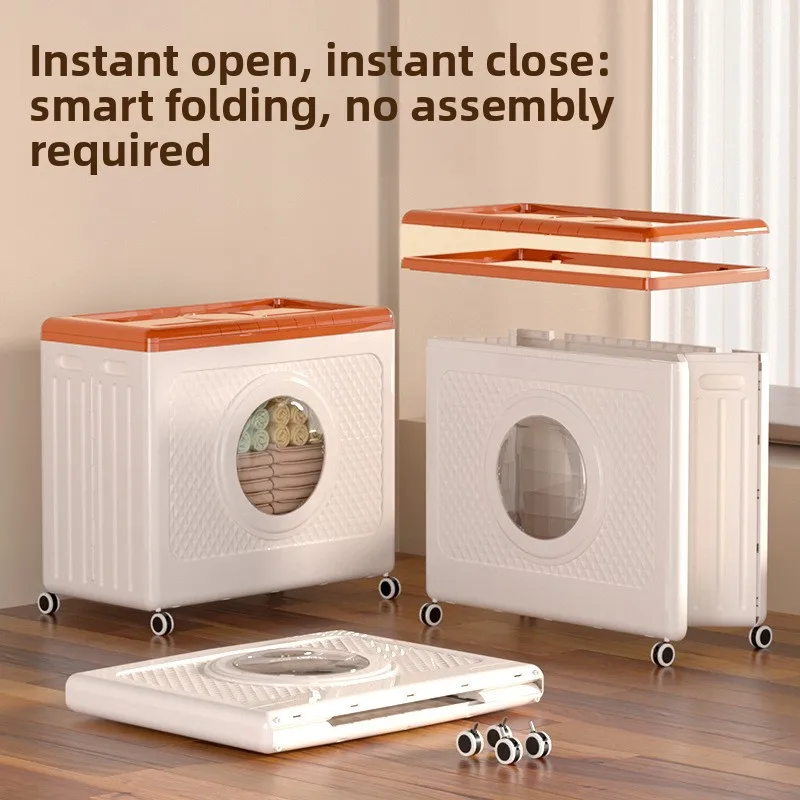 Clothes storage cabinet Organizing box Large capacity flip cover Folding toy basket with wheels Quilt storage Storage cabinet
