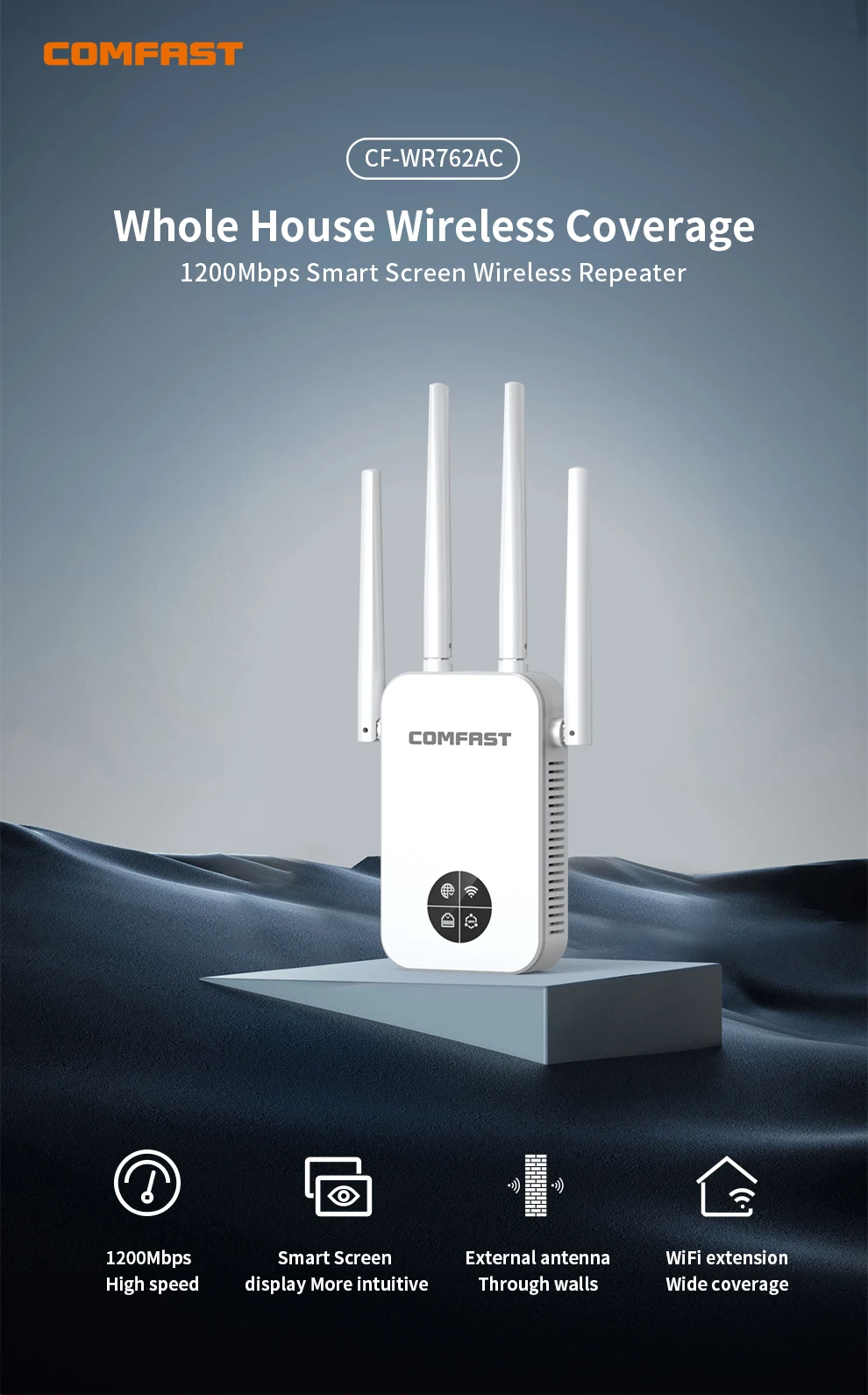 Imagem -03 - Extensor Repetidor Wifi para Cobertura de Roteador Doméstico Tela Inteligente Antena Wifi Repetidor 5.8ghz 2.4ghz 1200mbps