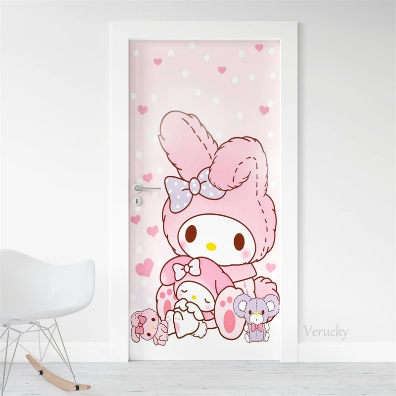 Door Stickers Melody Kuromi Hello Kitty Pink Old Door Renovation Holiday Gift Pvc Material Waterproof and Oil-proof Cute Girls