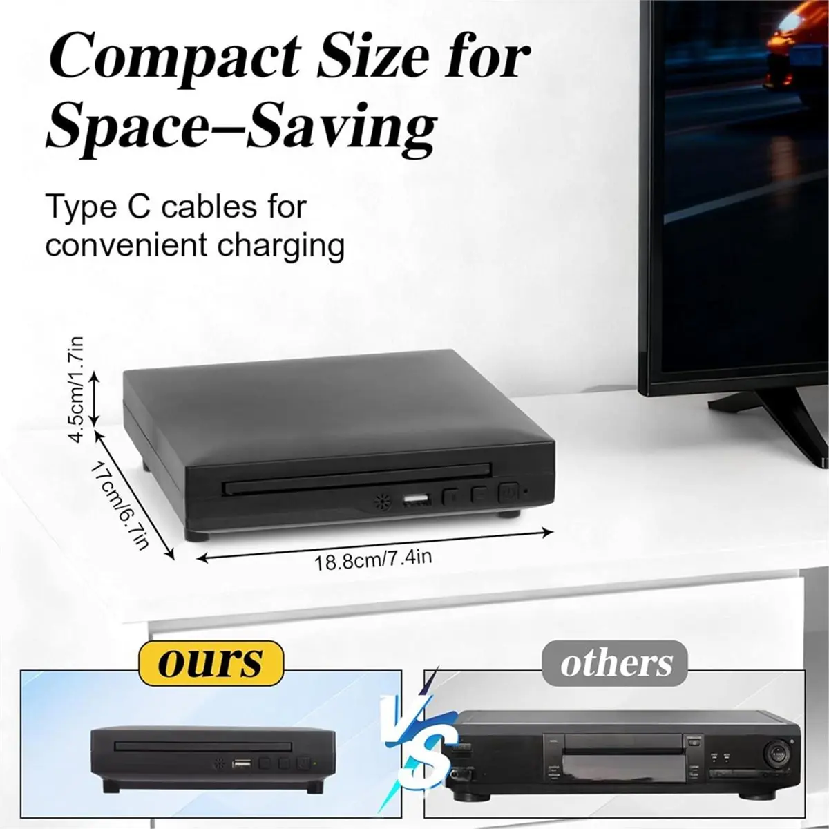 Mini DVD Player 1080P Full HD USB TV CD Discs Player VCD EVD MP3 RW Remote Control AV -Compatible EU Plug