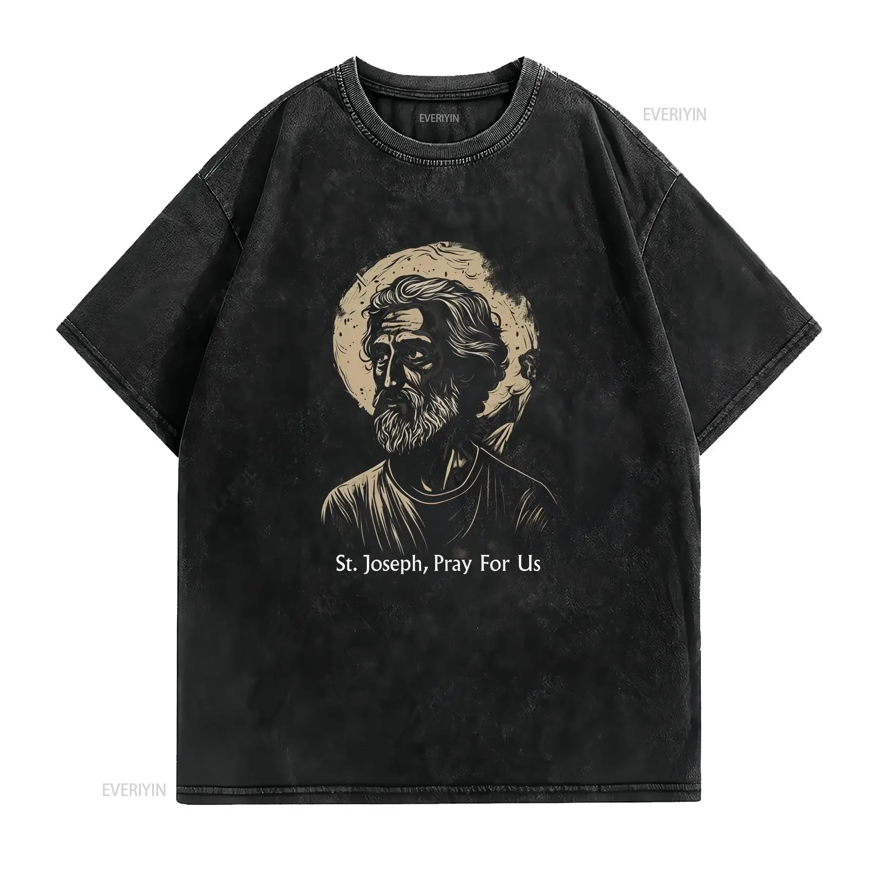 St Joseph t shirt vintage Washed Top For Everyday Wear Slightly graphic homme Comfortable Versatile Soft Unisex streetwear