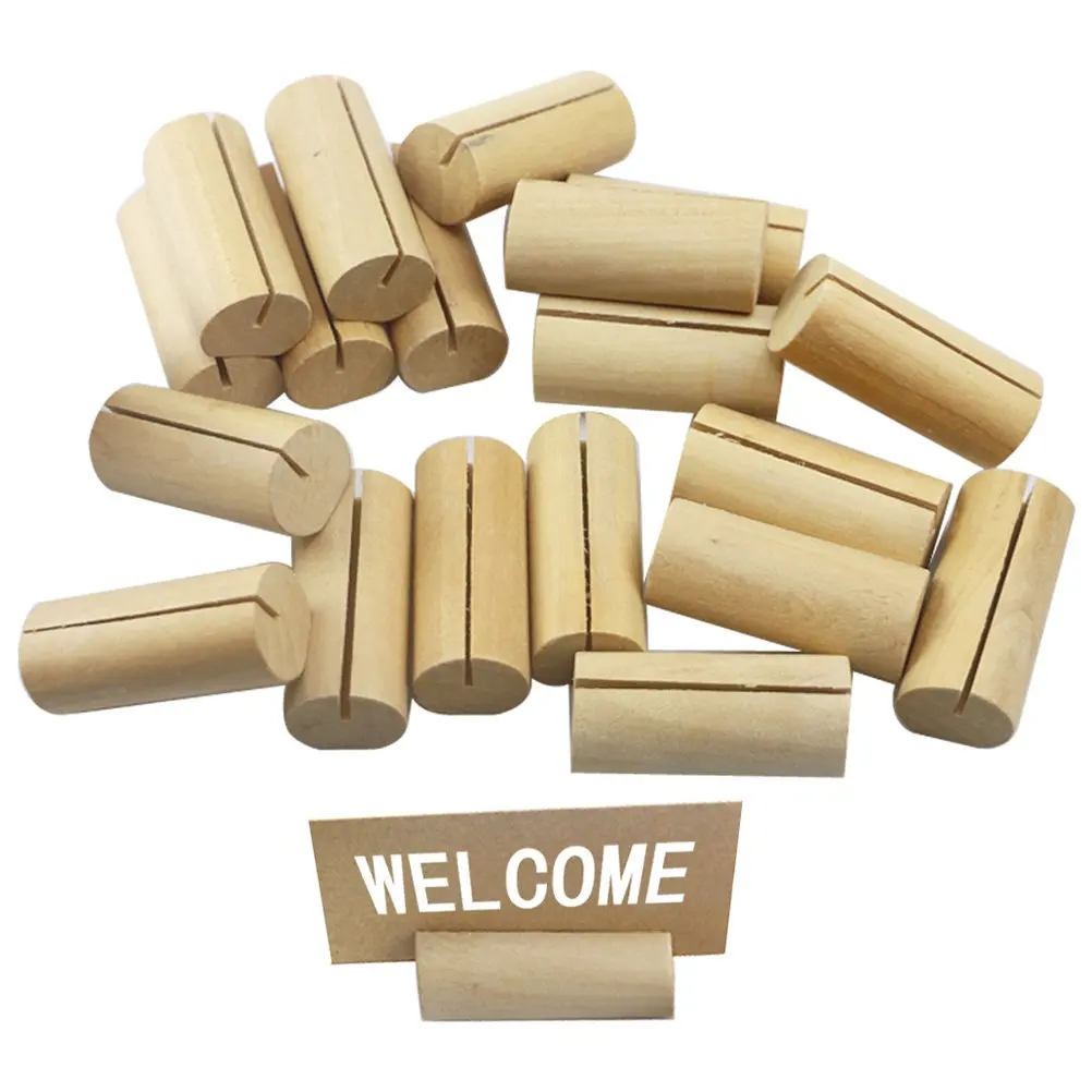 20Pcs Solid Wood Cylinder Table Holder Business Card Stand Photo Display Stand for Office Desk Meeting Banquet Home Decoration