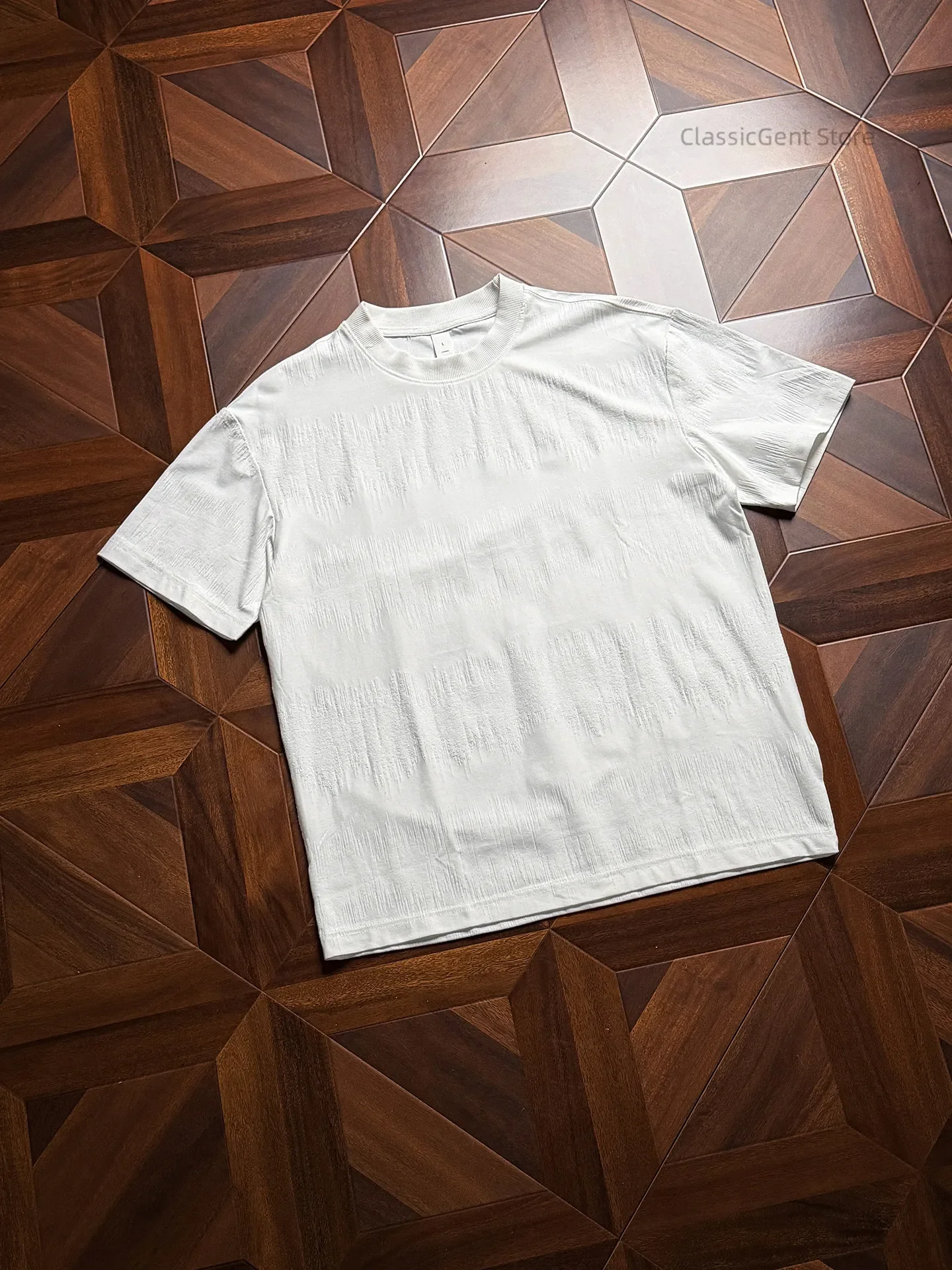 New Wave Jacquard Fabric, Premium Textured Textured Knitted Cotton, Casual 7OZ Short Sleeve T-Shirt