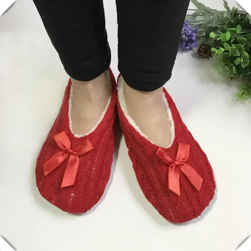 

Fluffy Female House Slipper Womens Winter Home Room Plush Warm Thick Faux Fur Non Slip Bow Knot Grip Funny Indoor Floor Shoes