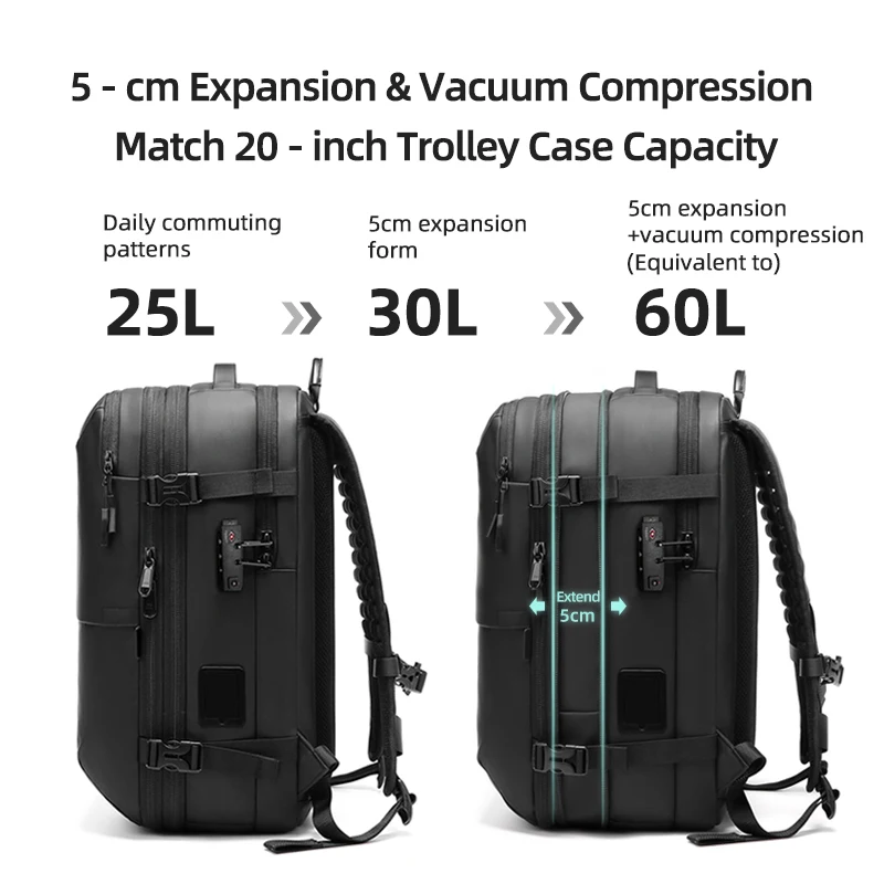 Men Travel Backpack One click start pump vacuum compression Laptop Backpack Hiking outdoors 17 inch Extended school Backpack