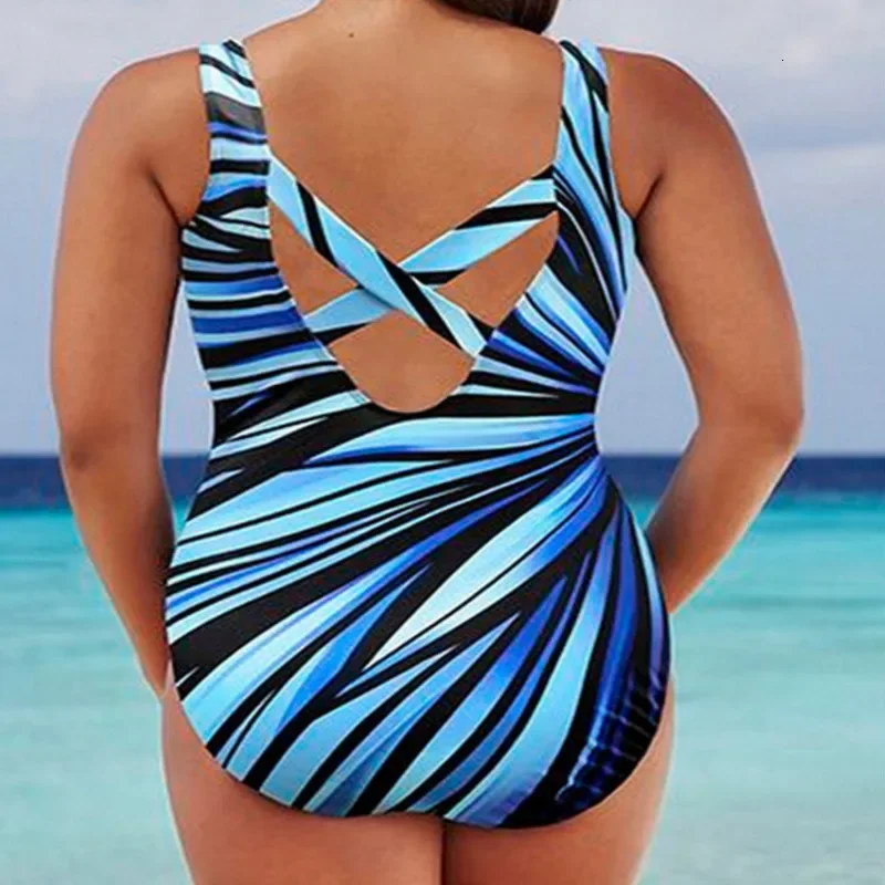 Sexy Striped One Piece Large Swimsuits Body Closed Plus Size Swimwear Female Bathing Suit For Pool Beach Women's Swimming Suit