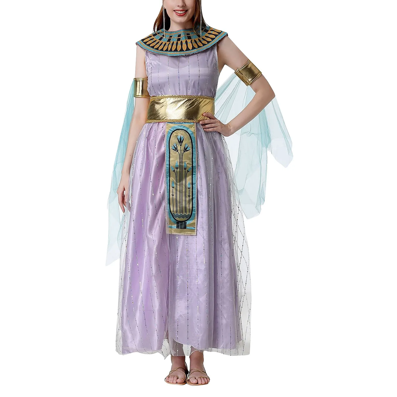 Adult Women Egyptian Goddess Cosplay Costume Halloween Cleopatra Roleplay Dress Up Holiday Party Pharaoh Fancy Dress Rave Outfit