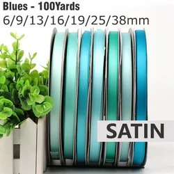 100Yards 6/9/13/16/19/25/38mm BLUE Double Face Satin Ribbon Solid Color Satin Ribbons 100% Polyester High Dense Fabric Tapes
