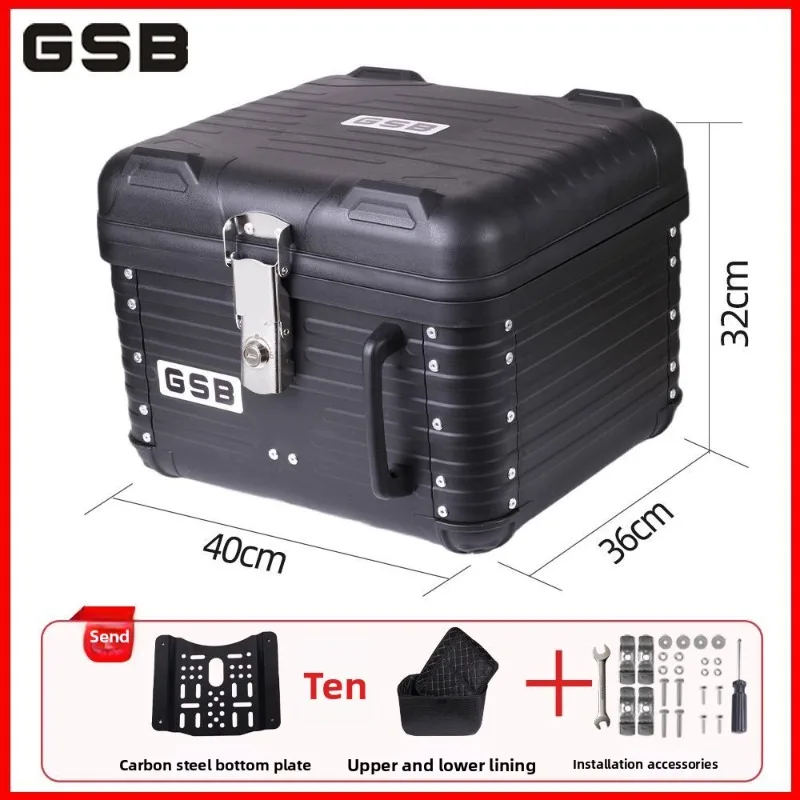47L Round Corner Motorcycle PP Material Trunk Scooter Electric Vehicle Universal Trunk Toolbox Waterproof Tail Box