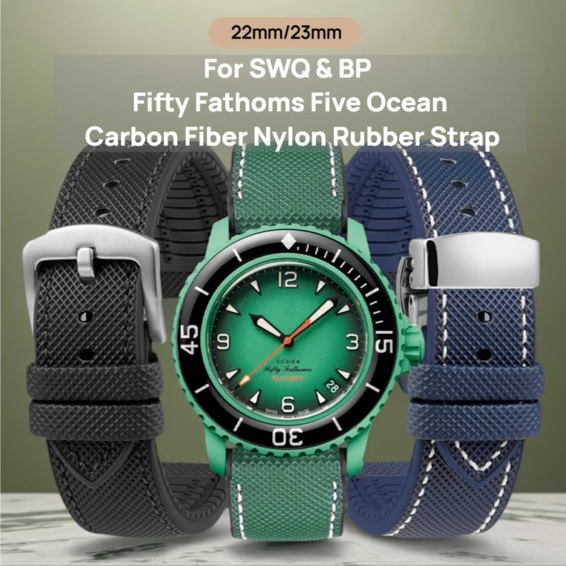 22mm 23mm For Swatch X Blancpain Fifty Fathoms Blue Fluororubber Rubber Watch Band Men Women High Quality Nylon FKM Watch Strap