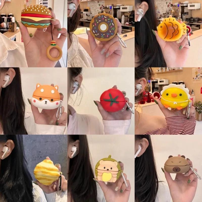 

3D Cute Cartoon Hamburger Puppy Tomato Silicone Earphone Case for Samsung Galaxy Buds 4 Pro Headphones Protective Charging Cover