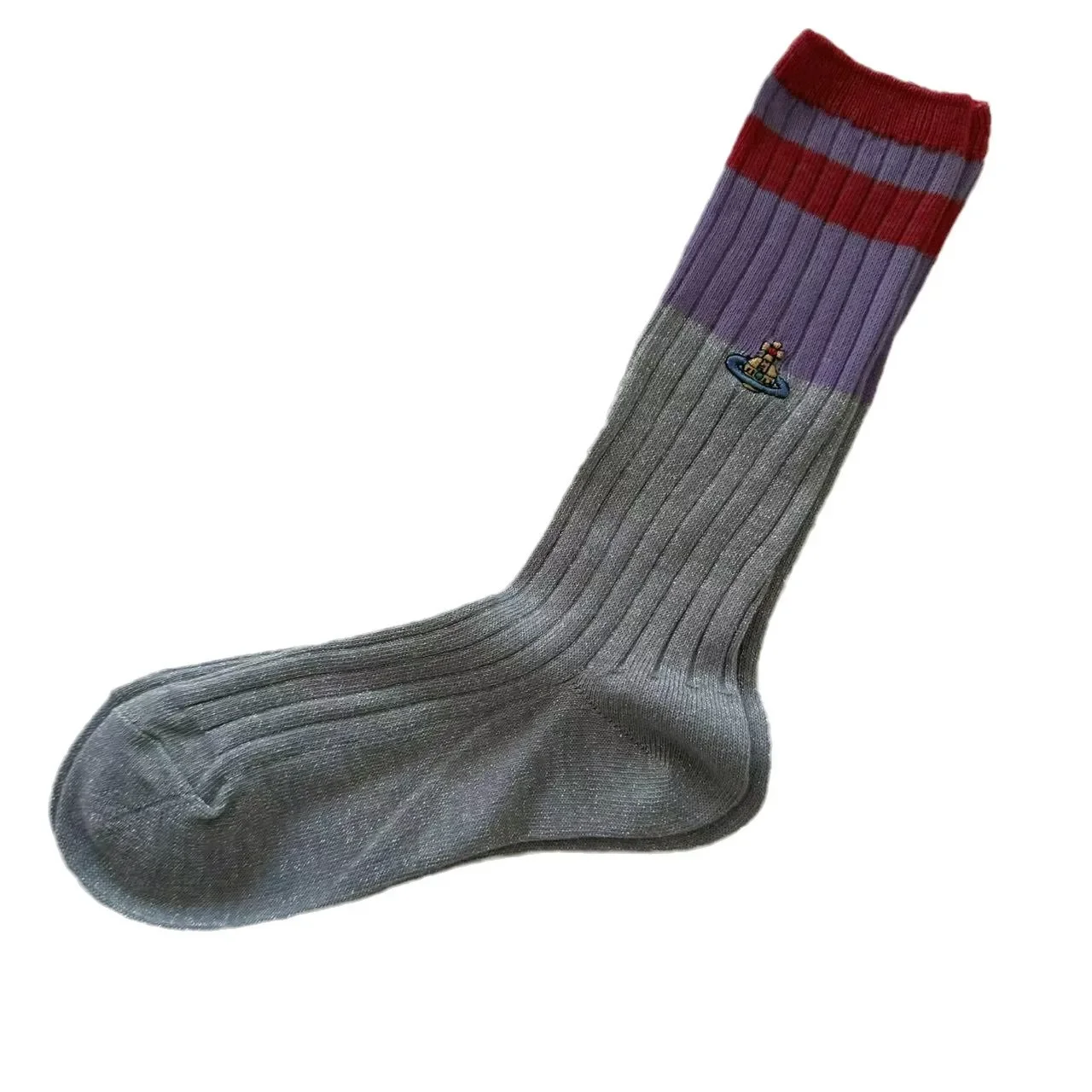 

Японские женские хлопковые носки до середины икры с узором Сатурна, блестящие золотые и серебряные нити, тонкий дизайн, домашние удобные носки со свободным ртом