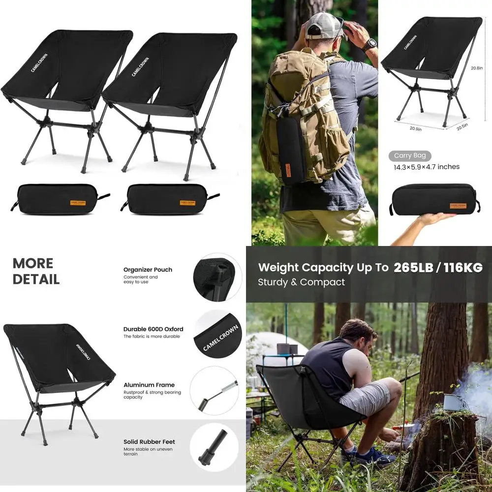 

Compact Folding Camping Chair with Carry Bag for Outdoor Adventures, Hiking, Beach, Picnic, Festivals, Lightweight and Black (2