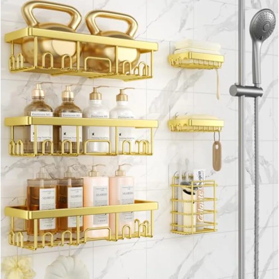 

Adhesive Shower Caddy 6-PackGifts for Women Mom Heavy Weight Bearing Large Wall Mounted Bathroom Shelves Rack Organizer Storage