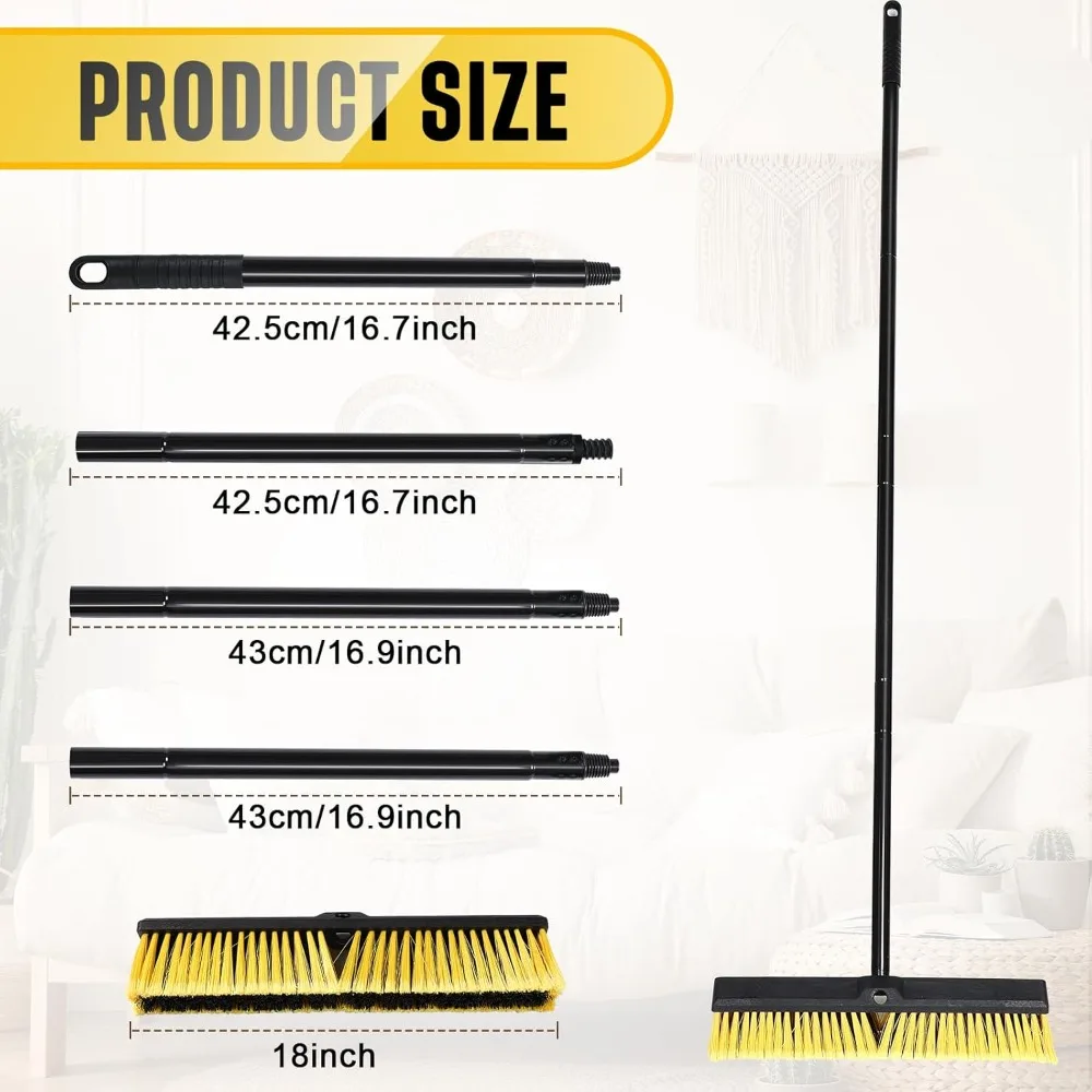 HOME - 10 Pack 18 Inches Push Broom Outdoor, Multi Surface Garden Brush Broom with Adjustable 63" Long Handle for