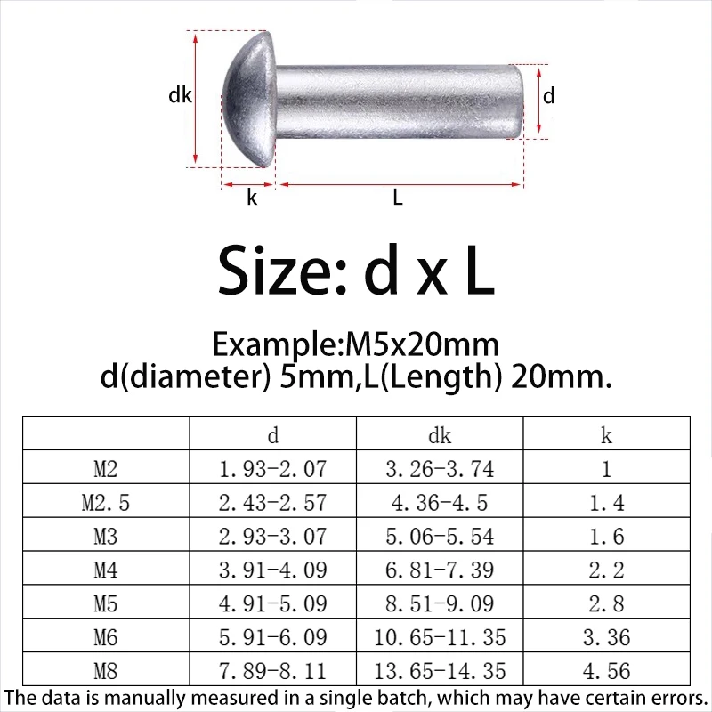 10-300pcs GB867 M2 M2.5 M3 M4 M5 M6 M8 Semi-round Head Aluminum Rivet Solid Rivet Round Cap Percussive Aluminum Rivet