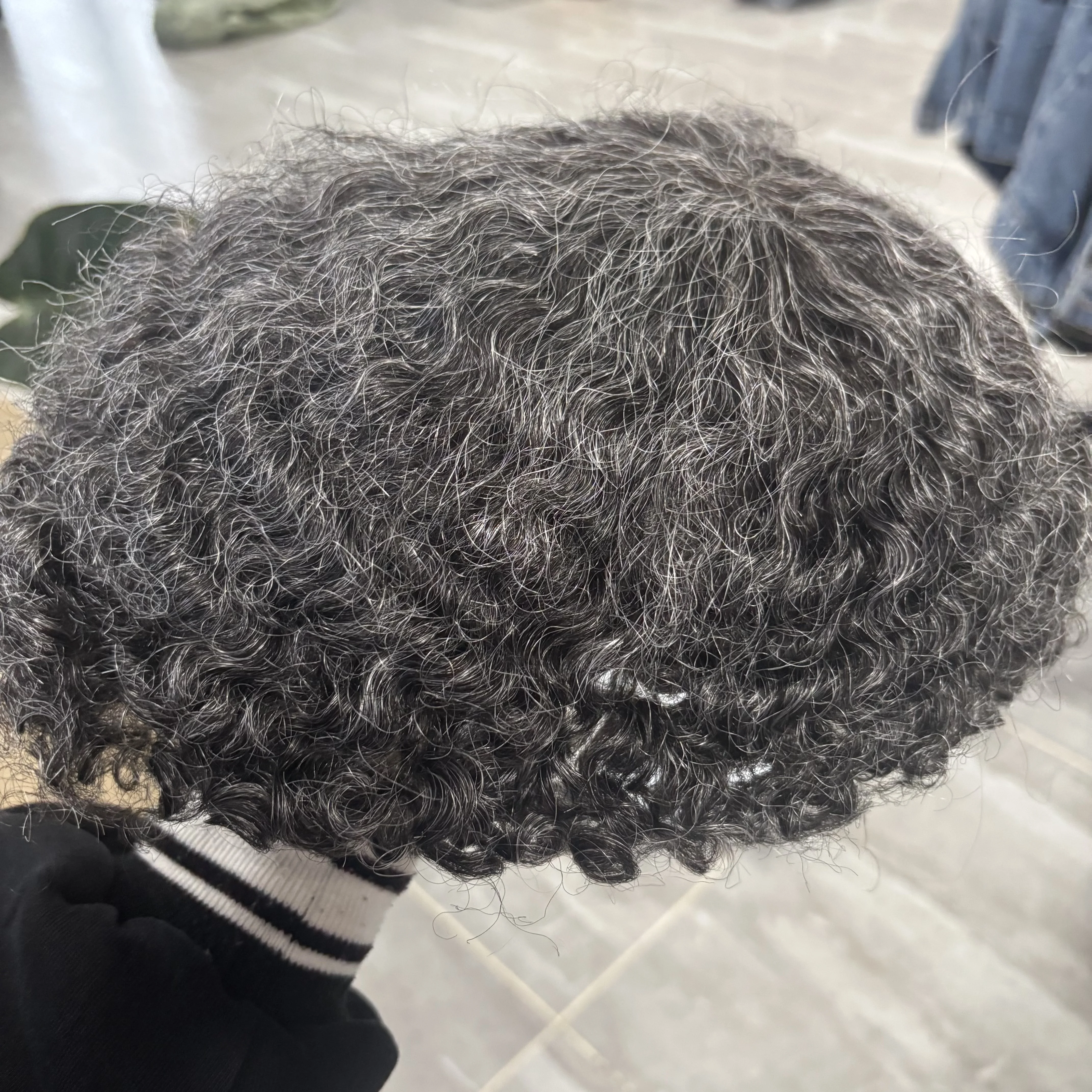 10mm 360 Wave #1B65 Gray Human Hair Prosthesis Capillary Afro Black Men Durable Toupee Full Skin Base Hairpieces Male Wig Units