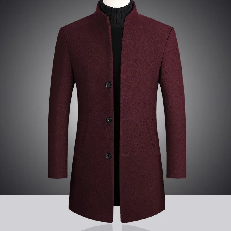 2023 Fashion New Men\'s Leisure Boutique Business Solid Color Slim Wool Coat Trench Jacket Blends