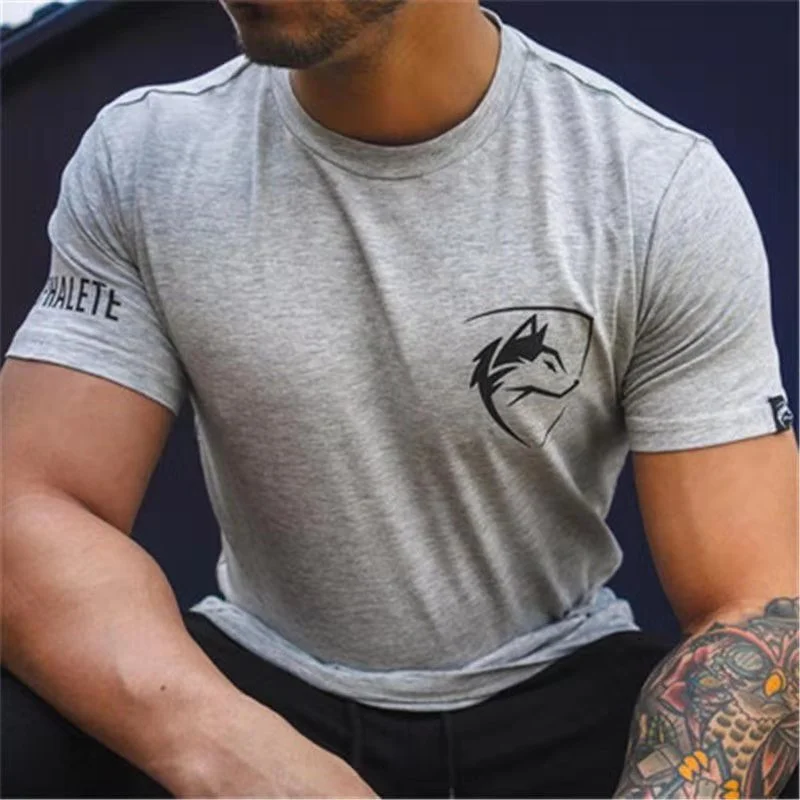 2024 letnie t-shirty sportowe męskie na zewnątrz trening Fitness t-shirt modny bawełniany elastyczny do biegania z krótkim rękawem