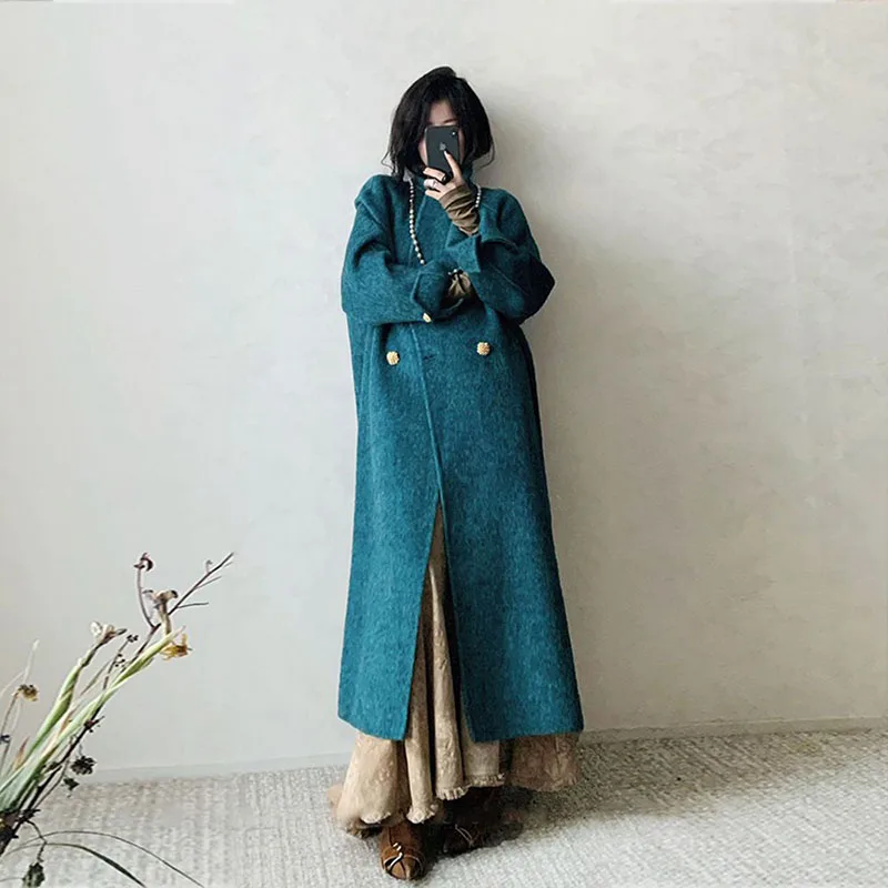 

2023 Autumn And Winter New Fashion Style Versatile Loose And High Grade Heben Style Mid Length Woolen Coat Women's Trend