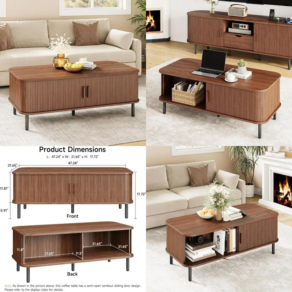 

Современный прямоугольный деревянный журнальный столик середины века с местом для хранения вещей для гостиной, 47,2 дюйма