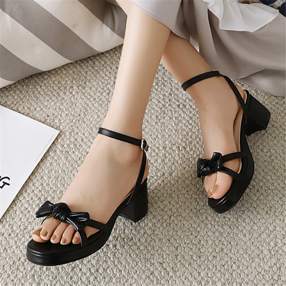 Fashion Casual Chunky High Heels Sandals for Women 2023 Summer Open Toe Elegant Bow Platform Sandalias Ladies Party Shoes 31 32