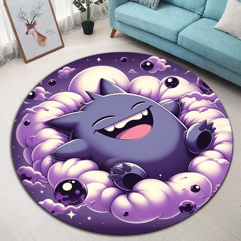 Cartoon Pokémon Gengar Printing Round Carpet and Living Room Bedroom Table and Chair Sofa Decorative Carpet Exquisite Gift