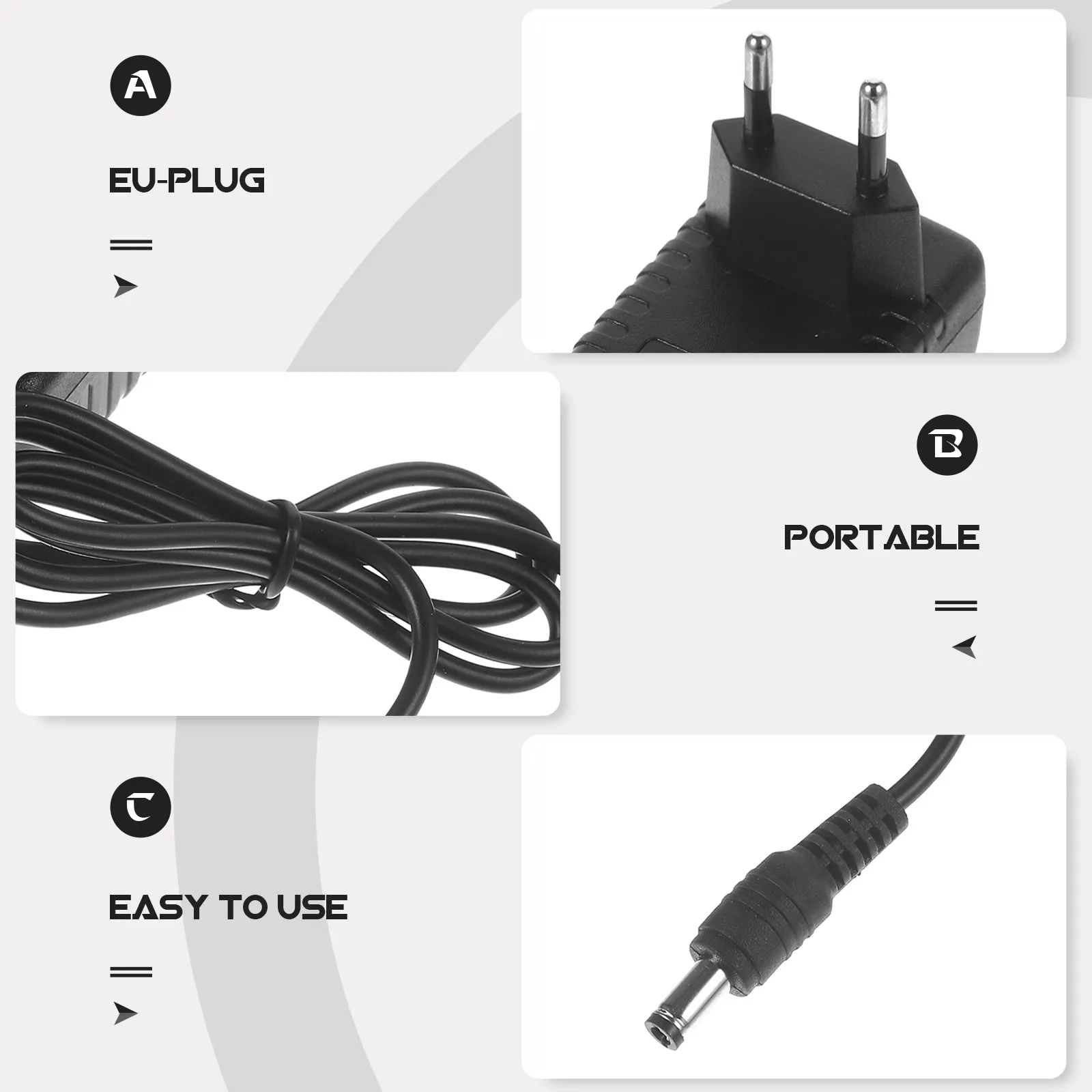 Eu Plug Power Adapter Charger 5V 2A Output Ac 100-240V Input Black Robust Design 5.5mm X 2.1mm Tip Ideal for Travel Home