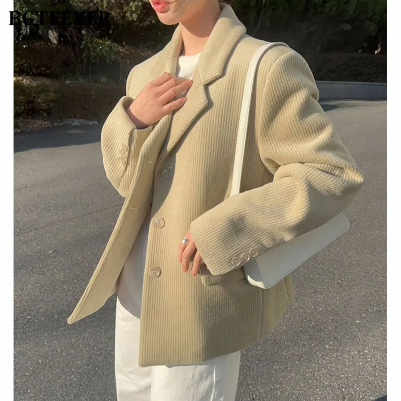 

BGTEEVER повседневные свободные женские вельветовые костюмы, пальто, элегантные однобортные женские куртки с длинными рукавами, осень-зима