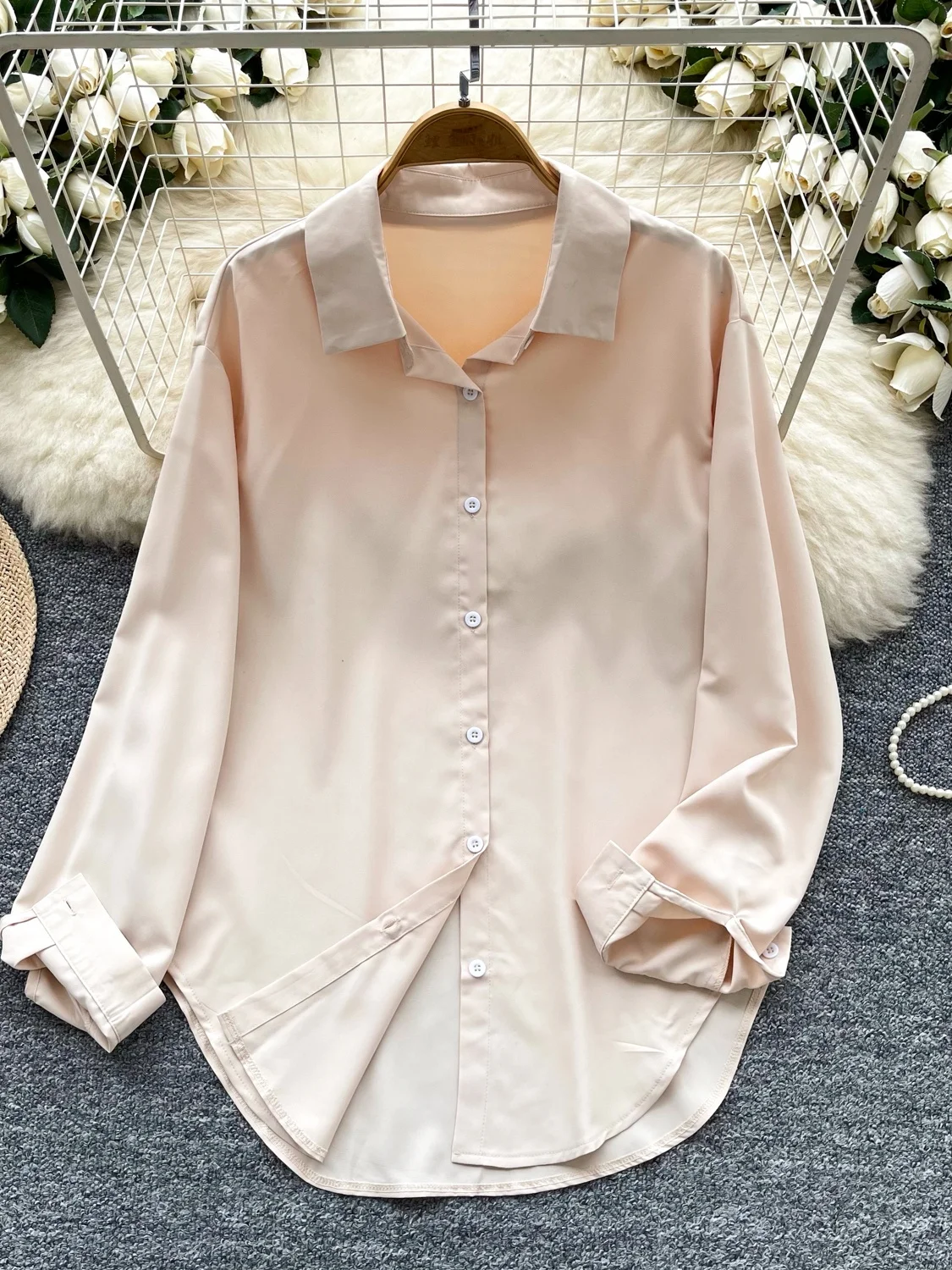 

mat Color Ne Long Sve irt Women Summer Loose Slimming Design Casual Easy-Breath Top Trendy
