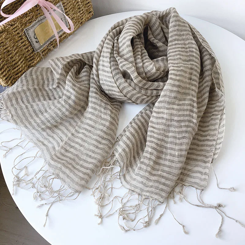 

Japanese-style retro plaid pure linen scarf, ideal for travel, large shawl, beach scarf for women, new style for sun protection